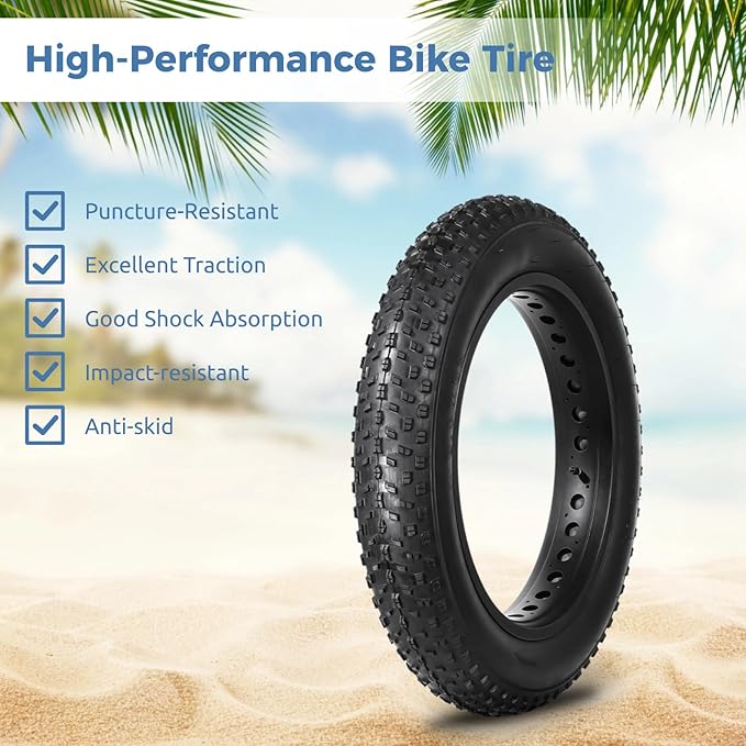 2 Pack 20x4.0 Fat Tire and Tubes Set, Folding 100-406/20 x 4 Fat Tire for Ebike, 20 Inch Fat Bike Tires with AV Valve Inner Tubes, All Terrain Electric Bike Tires for Snow, Sand, Street