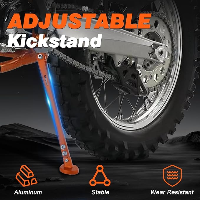 Dirt Bike Kickstand Side Stand Support Stand Adjustable Aluminum CNC with Springs for 150 200 250 300 350 400 450 500 530 XC/XC-F/XCF-W/XCW/XCFW/EXC/EXC-F/EXC Sixdays/FE/TE 2008-2016 Orange