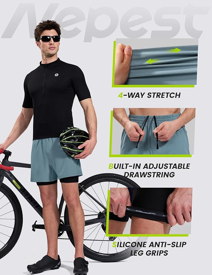 Nepest Men’s 4D Padded Mountain Bike Shorts MTB Cycling Biking Bicycle Riding Shorts with Zipper Pockets