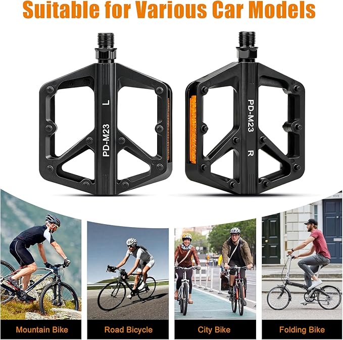 SYACHI Bike Pedals with Reflective Strip, Non-Slip & Wide Paltform & Lightweight Mountain Bike Pedals, 9/16 Inch Universal Bicycle Pedals for Mountain Road BMX MTB Bikes, Black