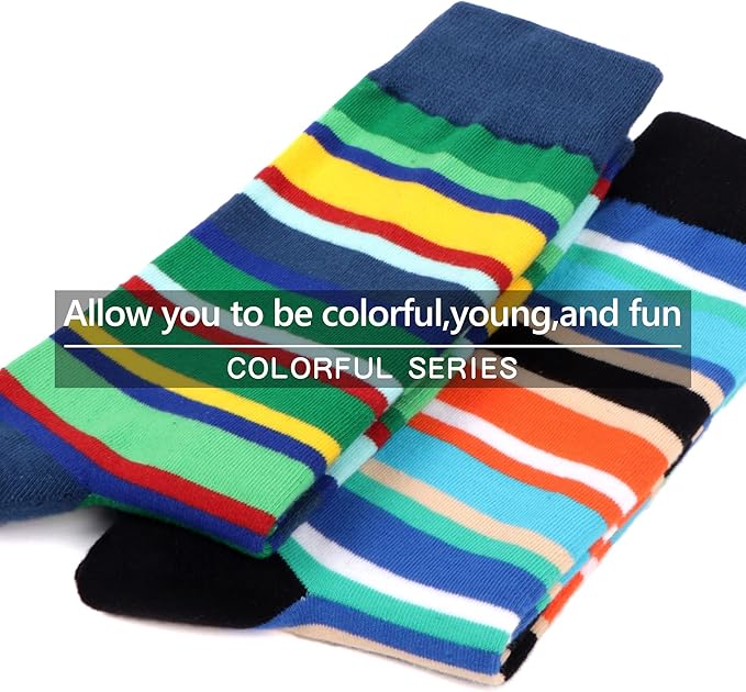 WeciBor Men's Dress Funny Crazy Colorful Novelty Combed Cotton Crew Socks 12 Pack - Size 7-10/10-13/13-15