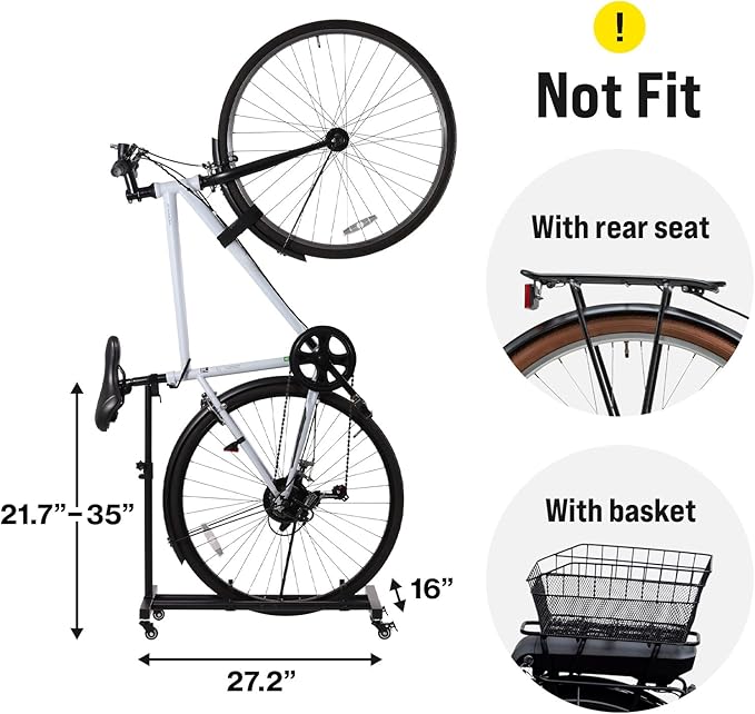 Japard Vertical Bike Stand with Wheels, Freestanding Indoor Bike Storage Rack Upright Bicycle Floor Stand with Adjustable Height for Garage - Wheels Sizes up to 29”