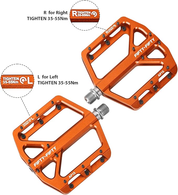 FIFTY-FIFTY Mountain Bike Pedals, Non-Slip and Aluminum Alloy Bicycle Flat Pedals, 9/16" Sealed Bearing, Lightweight and Wide Platform for All Mountain, Enduro, Downhill, E-Bike, MTB