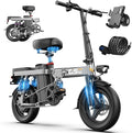 Heavy-Duty Foldable Electric Bike for Adults with 7 Shock Suspension, 500+ lbs Capacity, 740W Motor, 25MPH, 720Wh Battery, 20-Mile Range, 14“ Fat Tires Commuter Bicycle for Road & Mountain Riding
