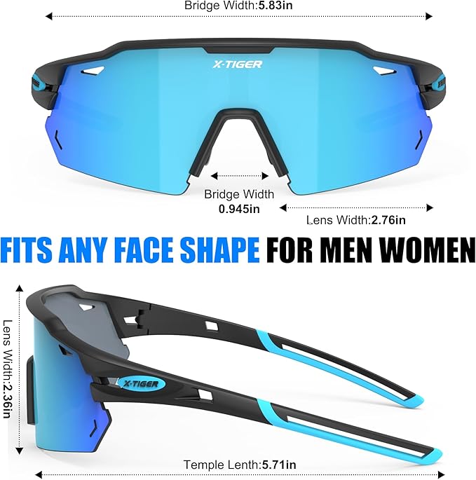 X-TIGER Polarized Cycling Glasses with 5 Interchangeable Lenses,MTB Biking Baseball Running Sports Sunglasses for Men Women