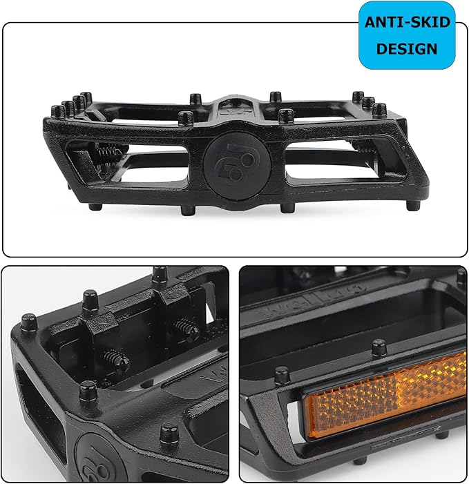 MOHEGIA Bike Pedals,Mountain Bicycle Pedal Sets,9/16 Compatible, Non-Slip Aluminum Allow Replacement for BMX MTB-Pair