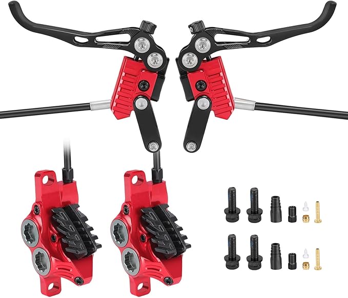 MEROCA IIIPRO E4 Hydraulic Disc Brake Set - 4-Piston MTB Brakes, 641N Braking Force, TUV Certified, Lightweight 475g, for Mountain/E-Bike/Folding Bicycles