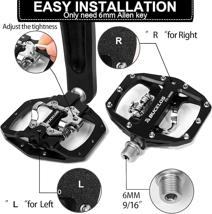 BUCKLOS SPD Pedals PD-M680 Mountain Bike Clip in SPD Flat Combo Dual Sided Pedals - Road Bike MTB Clipless Sealed Bearing Bicycle Clips Pedal Compatible with Shimano SPD Cleats (Black…