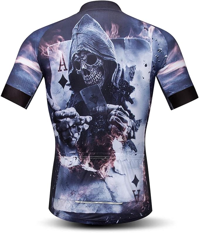 Men Cycling Jersey Skull Bike Short Sleeve Tops Quick-Dry Reflective 3-Pockets S-3XL