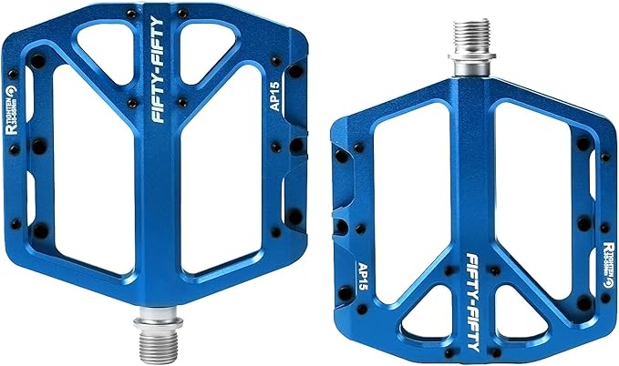 FIFTY-FIFTY Mountain Bike Pedals, Non-Slip and Aluminum Alloy Bicycle Flat Pedals, 9/16" Sealed Bearing, Lightweight and Wide Platform for All Mountain, Enduro, Downhill, E-Bike, MTB