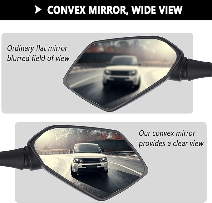 Motorcycle Mirrors with 8mm & 10mm Bolt,HD+360° Adjustable Motorcycle Mirrors for Handlebars,Motorcycle Accessories Wide Angle Rear View Mirror for Scooter,ATV,Dirt Bike (Black)