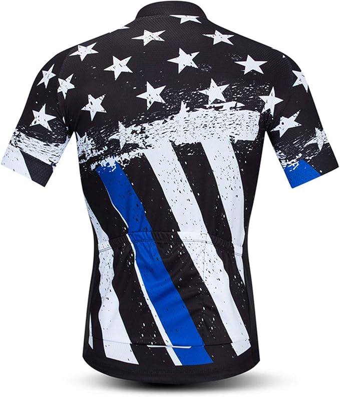 JPOJPO USA Cycling Jersey Men Short Sleeve Bike Shirts Biking Jersey Summer American Bicycle Tops with 3 Pockets Reflective