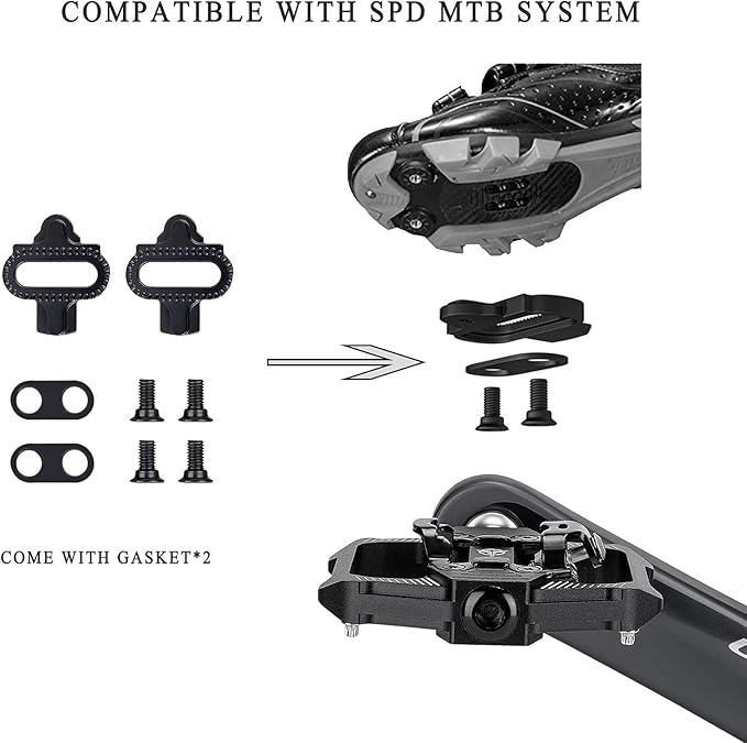 Mountain Bike Pedals - Dual Function Flat and Clipless Pedal - 3 Sealed Bearing Platform Pedals Compatible with SPD, Bicycle Pedals for BMX Spin Exercise Peloton Trekking Bike