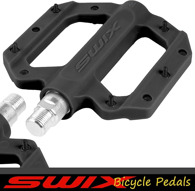 SWIX Bike Pedals Professional Mountain and Road Bike Flat Pedal Wide Paltform and Lightweight Non-Slip Pedal for 9/16" Bike/Hybrid Bike/E-Bike Parts Replacement Pedals Bike Accessories