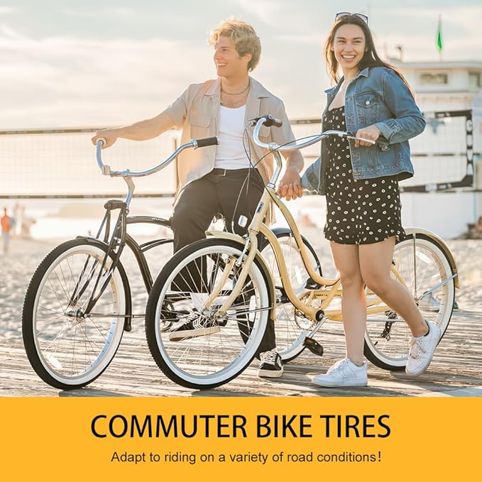 Hycline 26X1 3/8 Bike Tire Set: 2-Pack (37-590) Folding High-Density Bicycle Tires with Schrader Tubes & Tire Levers – Fits Vintage 26×1 3/8 City/Commuter Bikes