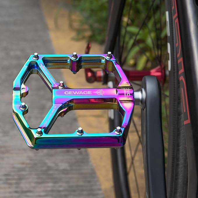 Road/Mountain Bike Pedals - 3 Bearings Bicycle Pedals - 9/16” CNC Machined Flat Pedals with Removable Anti-Skid Nails