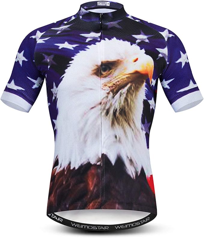 JPOJPO USA Cycling Jersey Men Short Sleeve Bike Shirts Biking Jersey Summer American Bicycle Tops with 3 Pockets Reflective