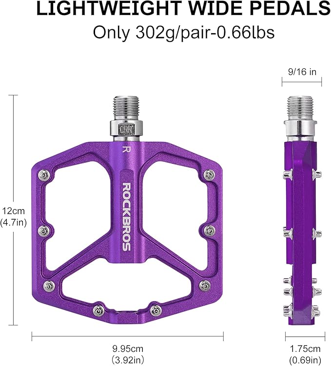 ROCKBROS Mountain Bike Pedals MTB Pedals Bicycle Flat Pedals Aluminum 9/16" Sealed Bearing Lightweight Platform for Road Mountain BMX MTB Bike
