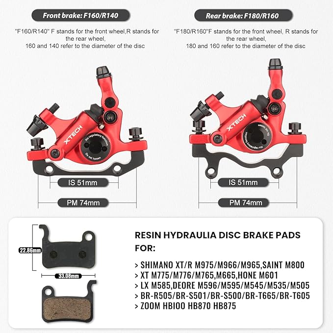 ZOOM Hydraulic Disc Brake Calipers: HB-100 MTB Bike Disc Brakes Front & Rear Caliper Set for Mountain, Road Bicycle and E-Bike