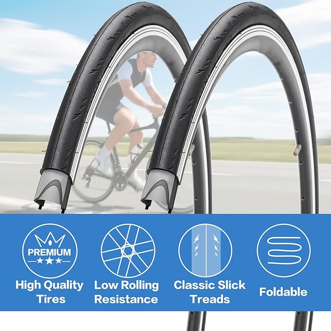 2 Pack 700x23C/25C/28C/35C/38C Bike Tires Plus Bike Inner Tubes Presta Valve 48mm or Schrader Valve 48mm Foldable Replacement Tires for Road Bicycle