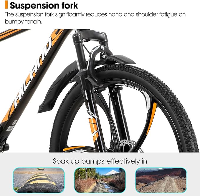 HILAND 26" MTB Mountain Bike for Men Women Adults, 18-Speed, Disc Brake, Lightweight Aluminum Frame, 3/6 Spoke Wheel
