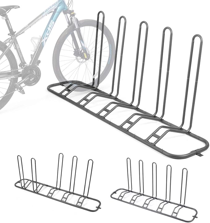 XCSOURCE Bike Parking Stand, Bike Rack Bicycle Floor Parking Stand for 5 Bikes, Adjustable Dual Purposes Bike Storage Holder for Garage, 2 Extra Floor Anchor Brackets Available, Indoor & Outdoor