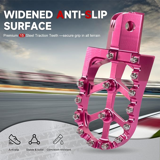 Mini Bike Foot Pegs CNC Anti-Slip Wide Footpegs for Coleman CT100U CT200U BT200X CC100X CRF XR 50 70 110 125 SSR Apollo TaoTao Motorcycle Dirt Bike Pit Bike Pedals Deep Pink