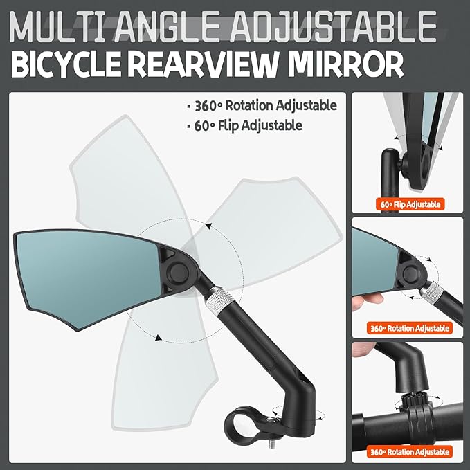 WEST BIKING Anti-Glare Handlebar Bike Mirror - Bike Rear View Mirror With Retractable & 360 ° Adjustable Lens, Foldable Bicycle Mirror For 20-23mm Handlebar（left）