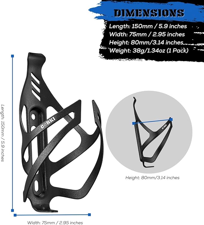 Corki Cycles Bike Water Bottle Holder Aluminum Alloy, Universal Bike Water Bottle Cage for Road, Mountain and Gravel Bikes -1 Pack - Black