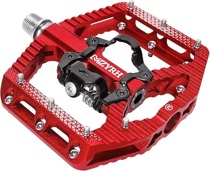 MZYRH MTB Mountain Bike Pedals 3 Bearing Flat Platform Compatible with SPD,Dual Function Sealed Clipless Aluminum 9/16" Pedals with Cleats for Road