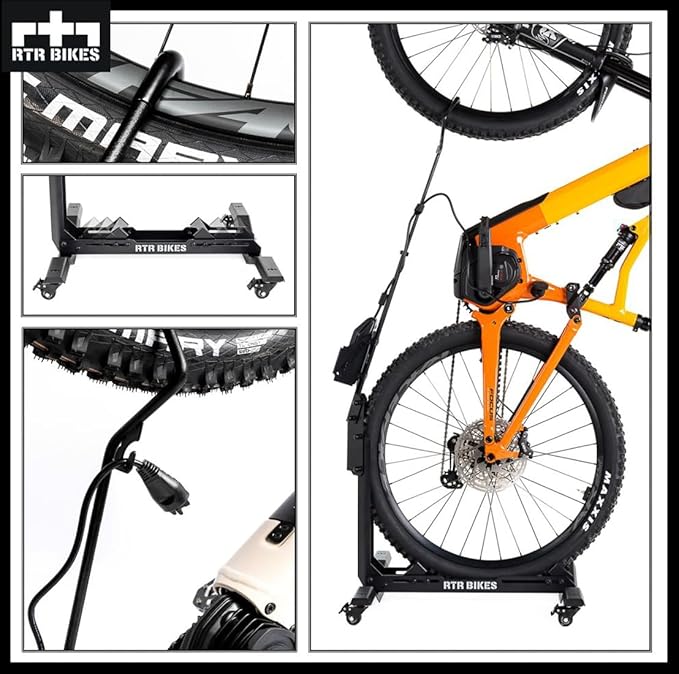 Brutus Up Pro Mobile Vertical Bike Stand – Rolling Garage Rack with E-Bike Charger Mount – Heavy Duty 66 lbs Capacity – Fits 24-29" Wheels & 3.5" Tires – Made in EU