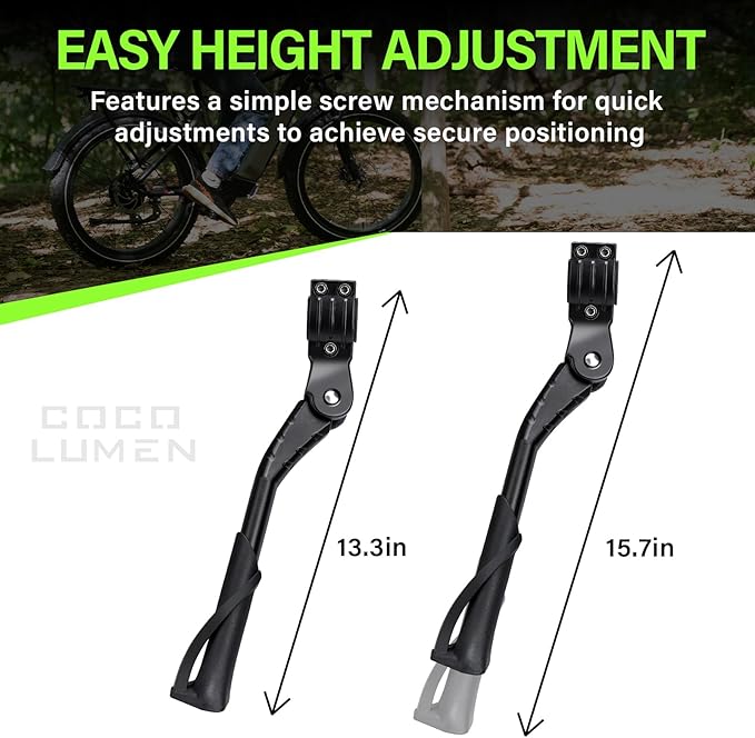 Bike Kickstand Rear Mount – Adjustable Kickstand for Mountain Bike, Road Bike, Ebike – Bicycle Kickstand with Non-Slip Rubber Foot, Fits 26 inch/29 inch Wheels – Kickstand for Adult Bike Supports 35k Alloy Stand
