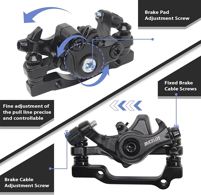 BUCKLOS Mountain Bike Disc Brake kit, MTB Mechanical Line Pulling Disc Brakes Caliper with Aluminum Alloy Levers /160mm Rotor,/is/PM Universal Adapter for Ebike/Folding Bike/Scooter/Fat Bike