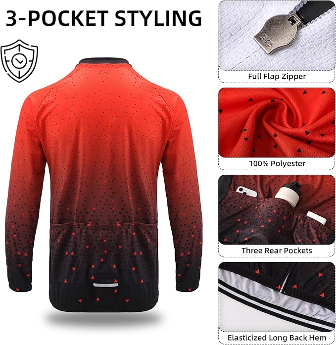 Men's Cycling Bike Jersey Long Sleeve - Moisture Wicking, Breathable, Quick Dry Biking Shirt Full Zipper