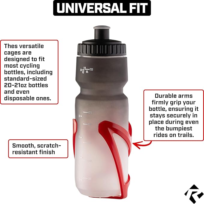 Revere Ultra-Light Bike Water Bottle Holder – Durable Bicycle Bottle Cage for Road, MTB, & Mountain Bikes – 2-Pack with Screws & Installation Tool – Premium Cycling Accessories (Red)
