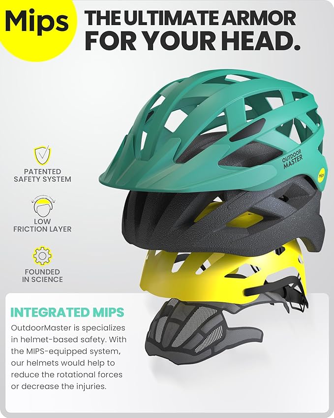 OutdoorMaster Gem Recreational MIPS Cycling Helmet - Two Removable Liners & Ventilation in Multi-Environment - Bike Helmet in Mountain, Motorway for Youth & Adult
