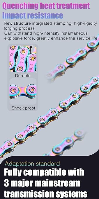 10 Speed Bike Chain Rainbow Chain for Bike 1/2" x11/128 116 Links Lightweight Bicycle Chain，Bike Chains MTN BTX MTB Mountain Bike Road Bicycle Chain