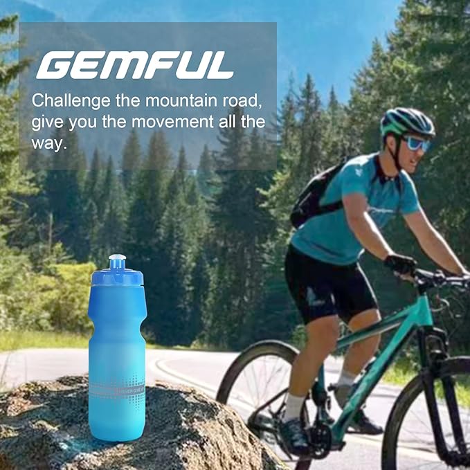 GEMFUL 2 Pack Bike Water Bottles 24oz MTB Cycling Squeeze Bottle BPA-Free Leak-Proof 750ml for Mountain Biking Trail Riding Commuting (Grey+White)