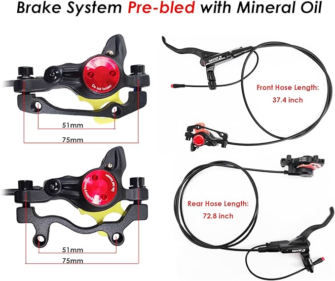 Zoom eBike Hydraulic Brake Upgrade Kit – 2/3 PIN Male Waterproof Power-Off Sensor Connector, Pre-Bled Brake Levers & Calipers with 160mm Rotors