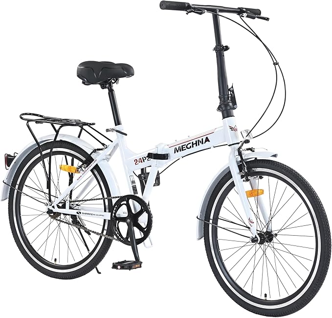 24 inch Folding Bike Single Speed V Brake City Commuter Bicycle with Mudguard for Men Women Daily Commuting