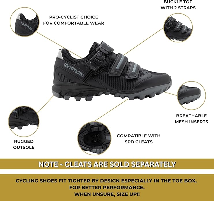 Tommaso Mens Cycling Shoes – SPD Compatible Outdoor, MTB, Gravel & Mountain Bike Shoes – Walkable Design – Cleats Not Included
