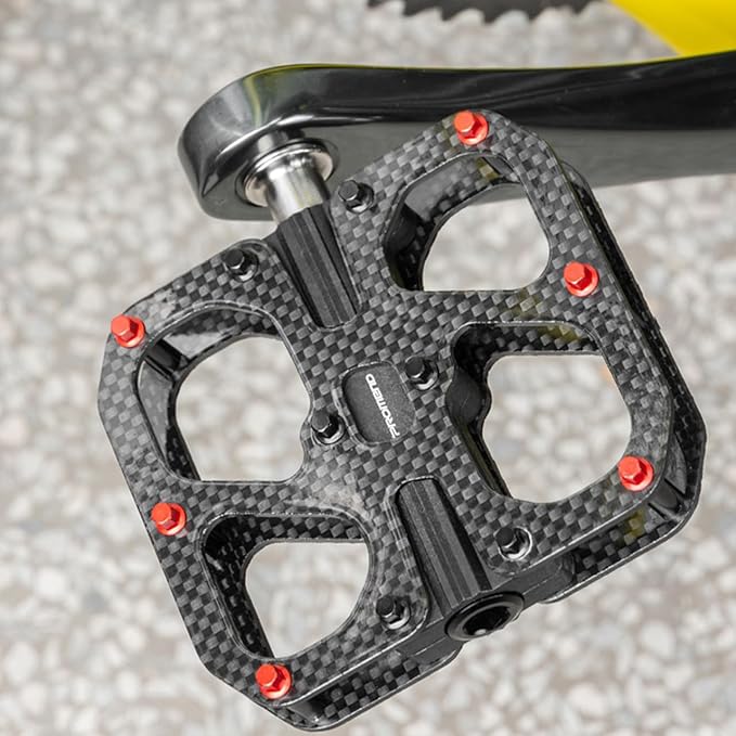 Ultra-Lightweight Full Carbon Fiber Bicycle Pedals with Removable Anti-Slip Steel Studs, Titanium Alloy Axle, 3 Sealed Bearings - Ideal for MTB & Road Bike Cycling & Racing