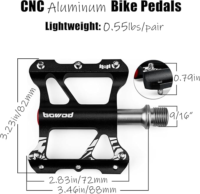 Youth MTB Mountain Bike Colored Pedals, Small Road Bike Pedals Womens MTB Flat Pedal, Kids BMX Pedals for Children's bicyle and Kid's Bike 9/16, CNC Aluminum Pedal w Cr-Mo Axel, 2Bearings,10Pins