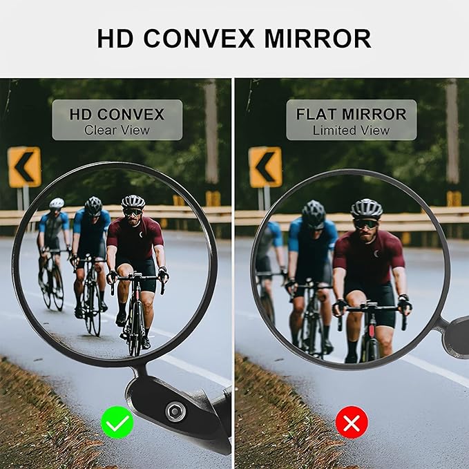 Bike Mirror, 2 Pcs 360˚ Rotatable Bar End Bicycle Mirrors for Handlebars, Wide Angle Convex Bike Mirrors Handlebar Rearview Mirror Bike Mirrors for Handlebar End Mount Mountain Road Adult Bike Cycling