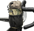 Bongo Bike Handlebar Bag - Water Resistant & Durable Fabric Bicycle Water Bottle Holder, Secure Attachment Bikepacking Stem Bag, One-Handed Access Feed Bag, Front Storage for Cycling - Camo