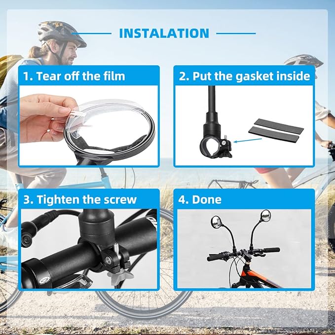 2 Pack Bike Mirror,Adjustable Rotatable Rear View Glass Convex Mirror Bicycle Mirrors,Handlebar Rear View Mirrors for Mountain Road Bike Bicycle Electric Motorcycle