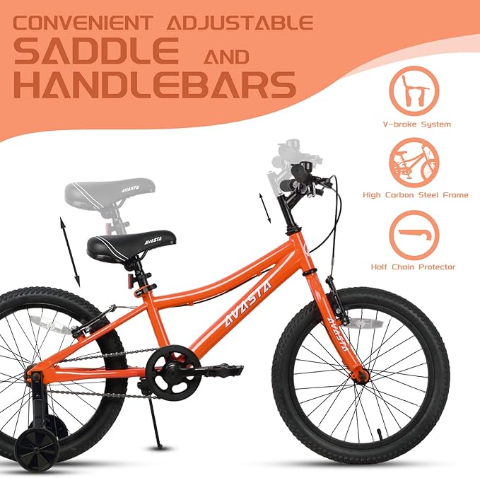 AVASTA Bilbo 18 20 24 Inch Kids Bike for Boys Girls 5-14 Years Old, Retro Style High Carbon Steel Bicycle with Adjustable Handlebars and Seat, Dual V-Brakes, Kickstand, Multiple Colors