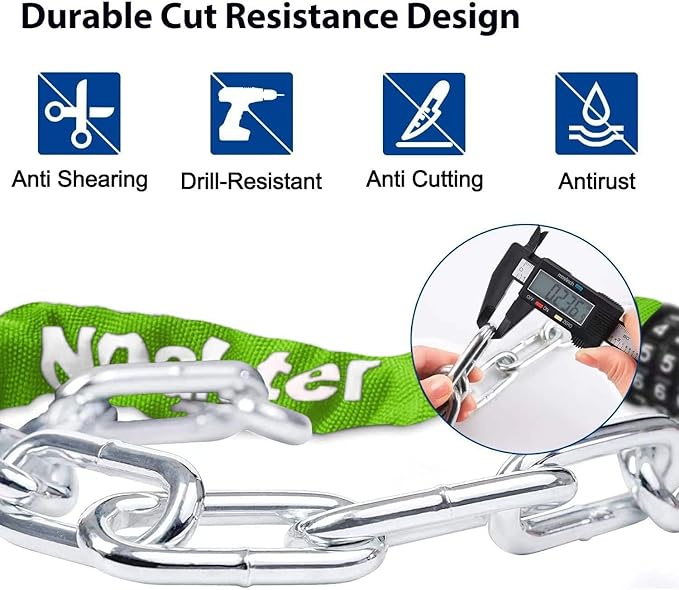 NDakter Bike Lock, 5 Digit Combination Heavy Duty Anti Theft Bicycle Chain Lock, 2.62/3.2/4.27/5/6Ft Long, High Security Resettable, Suitable for Bike, Scooter, Door, Gate, Fence-4/6mm Thick