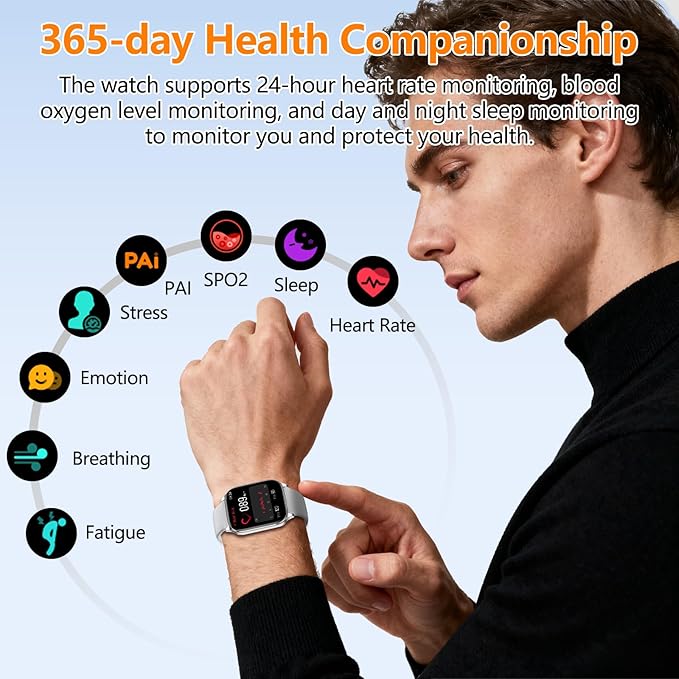 Smart Watch for Women Men with Text and Call, 2026 New AI Smartwatches with Heart Rate/SpO2/Sleep/Stress Monitor, 100+ Sports Modes, GPS Fitness Watches Compatible with iOS/Android (Silver, 1.96”)