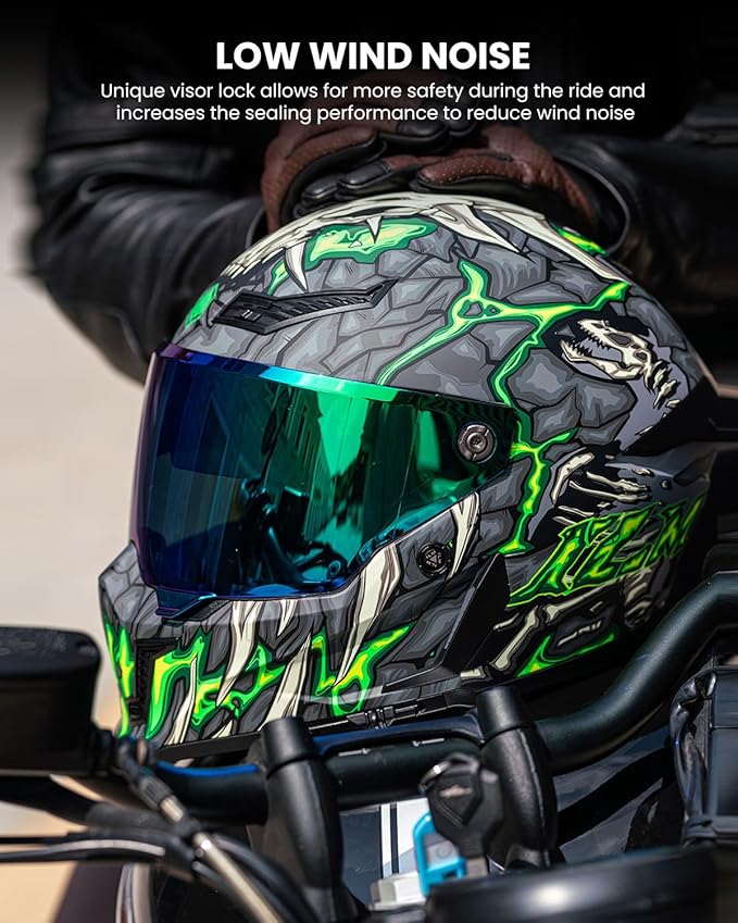 ILM Motorcycle Helmets for Adult Men Women Full Face DOT ECE Powersports Dual Visor Street Racing Helmet with Pinlock Cascos para Motos Model MF509 (Day1 Green, 2XL)